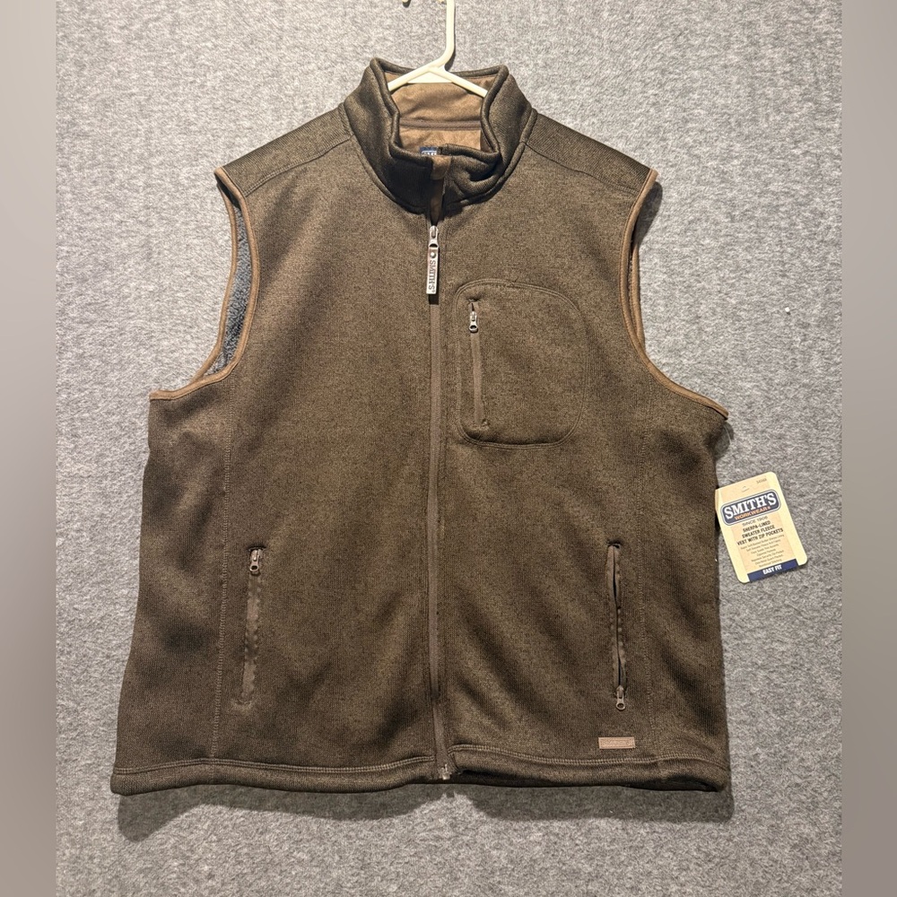 Smiths Workwear Vest Mens XL brown Sherpa lined Sweater Fleece zip pockets NWT